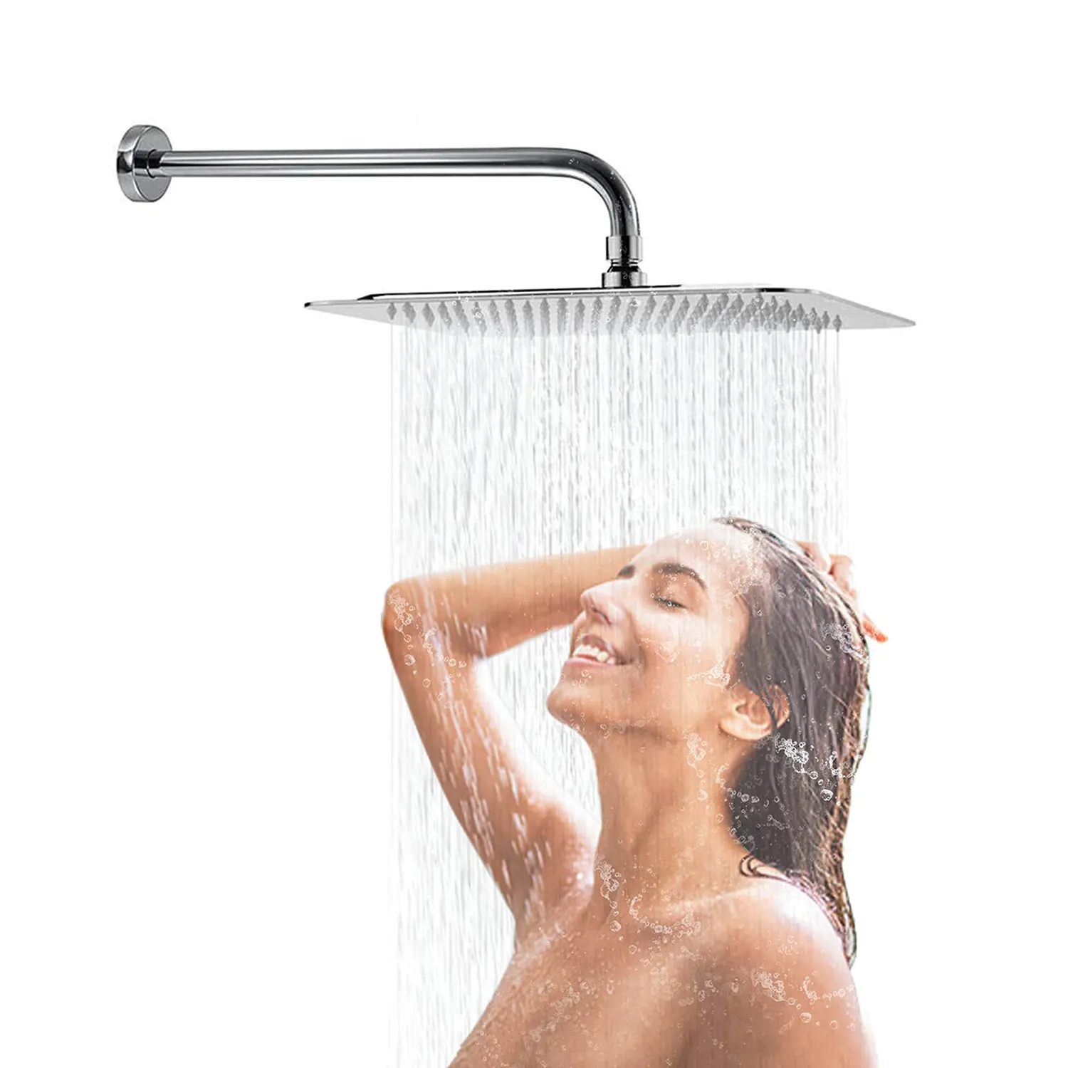 Large Rainfall Shower Head Chrome Polish 12 Inch Rain Shower Head with 16 Inch Extension Shower Arm for USA Warehouse Stock