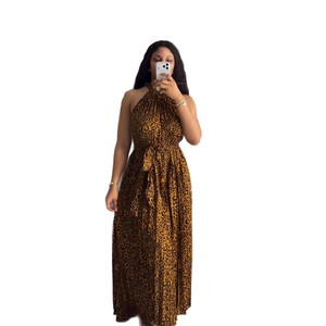 Abito <span class=keywords><strong>lungo</strong></span> plissettato estivo in poliestere con stampa leopardata, nuovo stile africano, moda transfrontaliera Europa America, per donna 2026 - Product Image 5