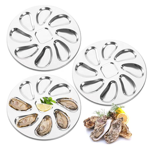 Assiettes <span class=keywords><strong>à</strong></span> <span class=keywords><strong>huîtres</strong></span> en acier inoxydable de haute qualité de 25 CM (9.8 pouces) et <span class=keywords><strong>plateau</strong></span> de service <span class=keywords><strong>Plateau</strong></span> en forme de coquille pour griller avec 8 fentes - Product Image 6