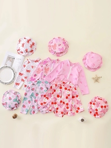 <span class=keywords><strong>Maillot</strong></span> de <span class=keywords><strong>bain</strong></span> une pièce imprimé avec nœud papillon pour bébés filles, avec chapeau, protection solaire, manches longues, en polyester, pour enfants de 0 à 2 ans - Product Image 2