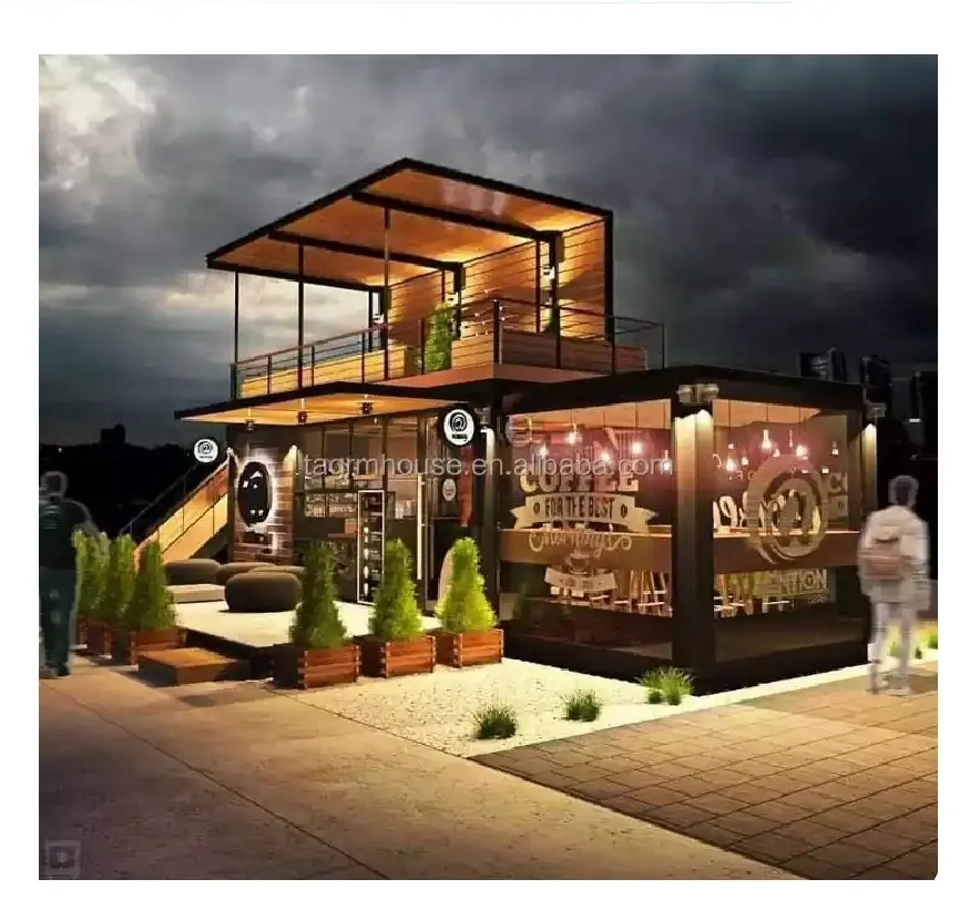 20FT Mobile Dapat Dilepas Paket Datar Rumah Prefab Modern Pengiriman Kontainer Rumah Mewah Prefabrikasi Bar Kedai Kopi