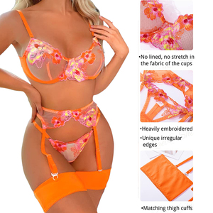 Nieuw Design Valentijnsdag 4-delig Sexy Erotisch Ondergoed Kant Lingerie Fruitkleur Transparante Dameslingerie Sets - Product Image 5