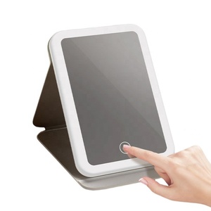 Miroir cosmétique de table rechargeable à lumière LED pour écran tactile, miroir de beauté de maquillage mignon et pliant à rotation variable, 3 couleurs - Product Image 2
