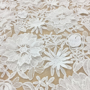 Tissu en organza brodé floral 3D stéréo, dentelle soluble dans l'eau, largeur 120 cm, tissu brodé pour robe de mariée - Product Image 1
