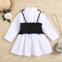 2024 Mode langärmeliges Mädchen-Kinderdos Prinzessinnenkleid PU-Lederweste Taillenaufzug Zwei-Preis-Set Babyhemd-Kleid Kleidung Outfit