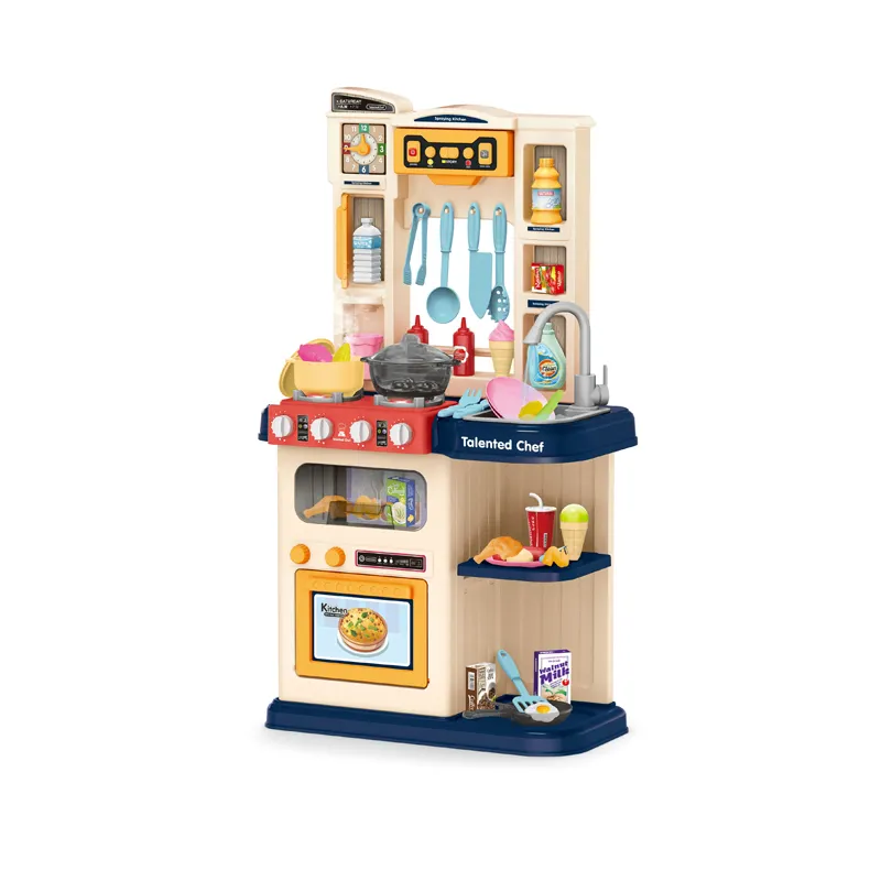 Eğitici çocuk 65 adet pil operasyonu pişirme oyuncakları mutfak oyun seti