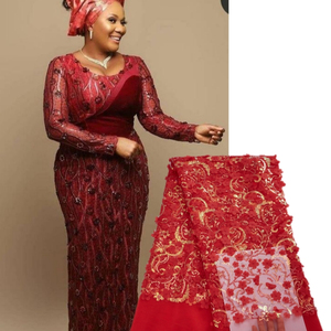 Vải Tuyn Lưới Pháp 2886 Vải Ren Hoa <span class=keywords><strong>3D</strong></span> Với Tay Làm Sequin Váy Dạ Hội Váy Cưới May - Product Image 1