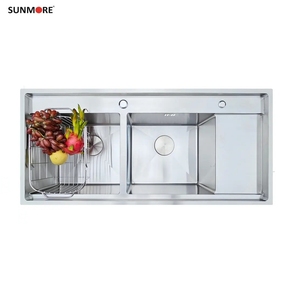 Évier de cuisine double en acier inoxydable 304 fait main avec égouttoir, finition brossée pour cuisines modernes - Product Image 1