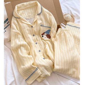 ชุดนอนผ้าฝ้ายเนื้อนุ่มสองชั้นสำหรับผู้หญิง เอวยืดหยุ่น แขนยาว <span class=keywords><strong>กางเกง</strong></span>ขายาว น่ารัก สไตล์ลำลอง ใส่สบายๆ อยู่บ้าน เหมาะสำหรับฤดูใบไม้ร่วง - Product Image 4