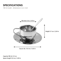 Ensemble de tasses à café minimalistes en acier inoxydable 304 HL Silver, avec cuillère et soucoupe, à double paroi isolée, pour café, restaurant