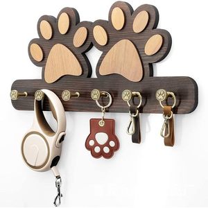 Wooden Dog Paw <b>Key</b> <b>Hanger</b> Wall Mounted Rack Retro Color Hooks For Home Entryway Decor - Product Image 2