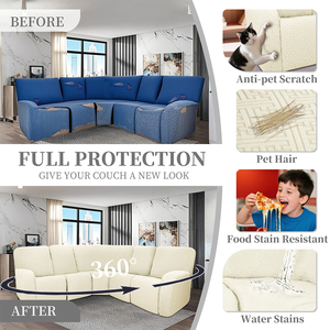 Funda de <span class=keywords><strong>Sofá</strong></span> Impermeable Personalizable en Color Beige Claro a Cuadros, Protector de <span class=keywords><strong>Sofá</strong></span> Elástico Resistente a Arañazos, Lavable y Duradero para Uso en Hoteles - Product Image 6