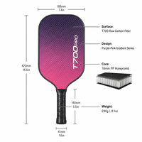 Raquette de pickleball en fibre de carbone brute Lingjun T700 Pro, 16 mm, bord dégradé, norme USAPA, raquette professionnelle, logo personnalisé OEM