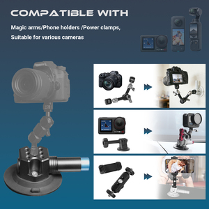 Support de voiture YUANYUJINGMI à ventouse puissante de 3 pouces, base en alliage d'aluminium, double vis 1/4" et 3/8", fixation rapide pour caméra d'action - Product Image 5