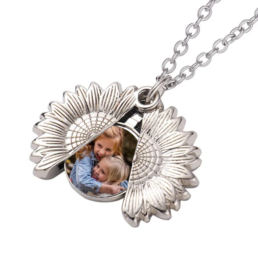 Customized Sunflower Necklace Blanks Silver Metal Pendants For Sublimation Printing Transfer With My Design