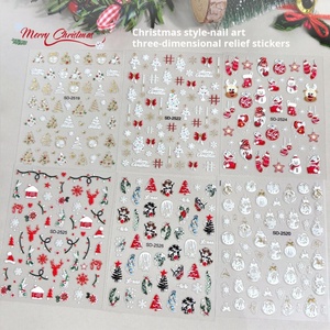 Christmas Nail <b>Stickers</b> Embossed <b>3D</b> Hot Selling Christmas Tree Snowflake Deer Wearing Nail Decorations - Product Image 1