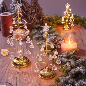 Lampe de sapin de Noël à led Lanternes Ornements Étoile Cristal Cadeau Led Fer Veilleuse de table pour la décoration de la maison