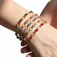 Bracelet Cœur Bleu en Zircon en Acier Inoxydable Plaqué Or 18K PVD, Tendance, Étanche et Inaltérable, pour Femme