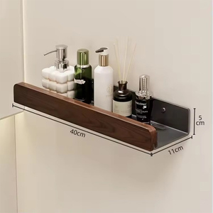 Mensola portaoggetti da parete in legno massello di noce, senza foratura, per organizzazione casa, <span class=keywords><strong>cucina</strong></span>, bagno, porta shampoo doccia - Product Image 3