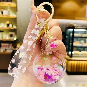 Joli porte-clés pendentif en forme de cœur avec fleur de cerisier, bouteille d'huile, accessoires pour sac, porte-clés de voiture, pendentif liquide Kawaii, cadeau - Product Image 6