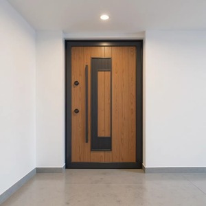 Porte de sécurité moderne de luxe en bois grainé, anti-effraction, à ouverture manuelle plate, complète - Product Image 1