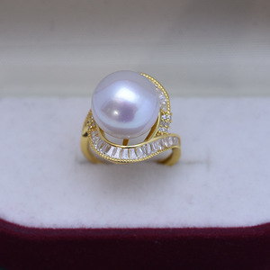 Anillo de Perlas Grandes Redondas Blancas de Agua Dulce de 12-13 mm para Mujer, Oro S925, Luz Intensa, Defectos Menores, Juego Completo con Apertura - Product Image 2