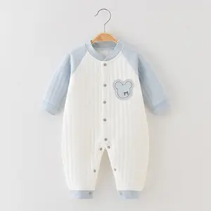 Jumpsuit katun bayi, baju dalam bayi baru lahir, piyama, pakaian luar hangat Musim Semi dan Gugur musim dingin