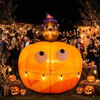 Calabaza inflable gigante de Halloween de 3m/5m con gato negro y sombrero de bruja, con luces LED integradas, resistente al agua, alimentado por enchufe, para exteriores/jardín.