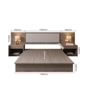 Economy 3-Star Hotel <b>Bed</b> Cheap Wooden <b>Platform</b> <b>Bed</b> <b>Frame</b> with Integrated Nightstands & Panel Headbaord for Hotel Bedroom Sets - Product Image 4