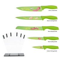 Ensemble de couteaux de cuisine professionnels en acier inoxydable avec revêtement antiadhésif, comprenant couteau d'office, couteau à découper, couteau à pain et couteau de chef, avec manche en PP