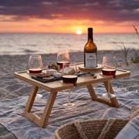 Table de pique-nique Portable pliante en bambou, Table à fromage avec bouteille de vin et porte-verre pour le Camping, la plage, le parc