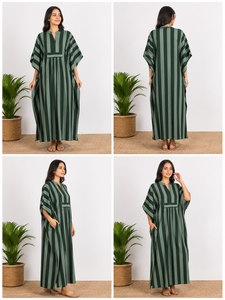New Fashion Black White Striped V-neck Button Floor-Length Breathable Cotton <b>Kaftan</b> Robe Boubou Indian <b>Summer</b> Print - Product Image 3