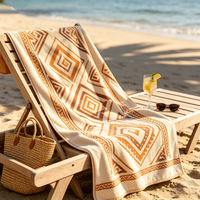 Large 100% Cotton Jacquard Printed Luxury Quick-Dry Eco-Friendly Beach Towel Custom Logo Soft Absorbent for Beach Travel
