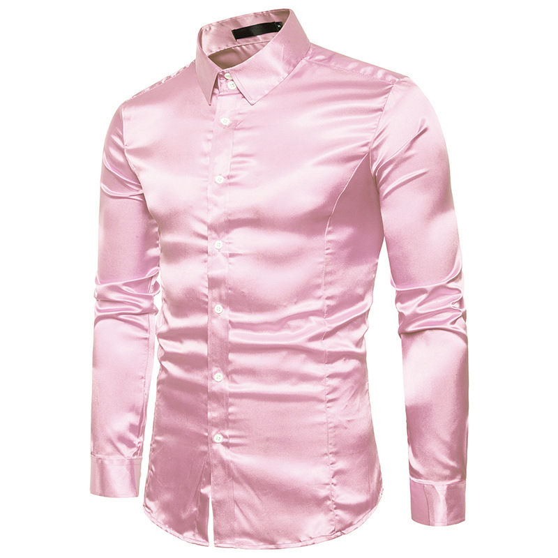 Camicia di lusso da uomo in raso di seta rosa