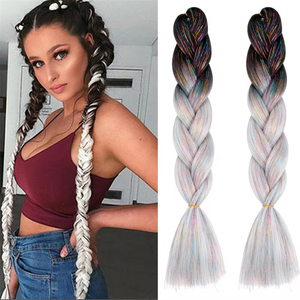 Synthétique Ombre 24 pouces Glitter Jumbo Tresses Extensions Sparkle Rainbow Colored Tressage Cheveux Pour Les Femmes En Gros DIY <span class=keywords><strong>Coiffure</strong></span> - Product Image 2