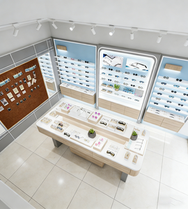 Magasin de vente au détail optique contemporain avec étagères ouvertes à niveaux et vitrines rondes éclairées - Product Image 6