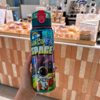 Bouteille en plastique avec paille, sans BPA, écologique, motif dessin animé créatif pour enfants, nouveau design, pour la maison, l'école, le camping et la randonnée