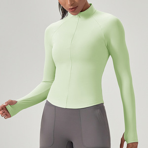 Très bon marché femmes demi-fermeture éclair vêtements de yoga col montant haut de gymnastique séchage rapide collants de course <span class=keywords><strong>cyclisme</strong></span> hauts de yoga bas vêtements de sport - Product Image 1