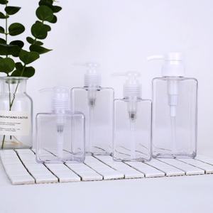 Bouteille de shampooing en plastique PET carrée vide de 250, 450 et 650 ml, transparente, marron et verte, pour liquides et lotions - Product Image 3