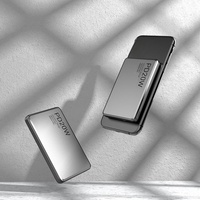Batterie externe magnétique ultra-mince en alliage d'aluminium 10000 mAh à charge rapide 20W 15W avec câble Type C, lumière LED et clip portefeuille pur