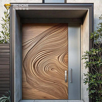 Portes battantes modernes gravées en 3D, portes d'entrée extérieures haut de gamme en bois massif imperméable pour hôtel et villa