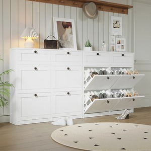 Modern White 4 Flip <strong>Drawers</strong> and 2 <strong>Storage</strong> <strong>Drawers</strong> Shoe Cabinet <strong>Narrow</strong> Entryway Shoe Organizer Slim Hidden Shoe Rack - Product Image 3