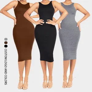 Wholesale Custom Quality Sexy Built-In Bra Women Seamless Shapewear Midi Elegant Casual Bodycon Dress 2023