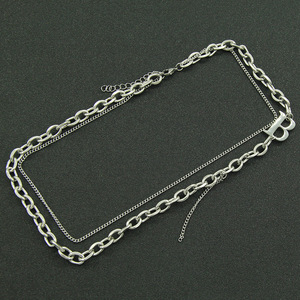 Double Cuban <b>Chain</b> Letter Necklace Neck <b>Chain</b>, Nightclub <b>Titanium</b> Steel Sweet Cool Set <b>Chain</b> Tanjing Fashion Lijing Necklace - Product Image 2