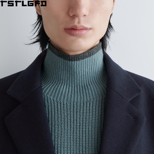 Pull en laine mérinos à col montant avec bordures contrastées, coupé et cousu, pour homme, en maille fine épaisse, fabricants de vêtements - Product Image 5