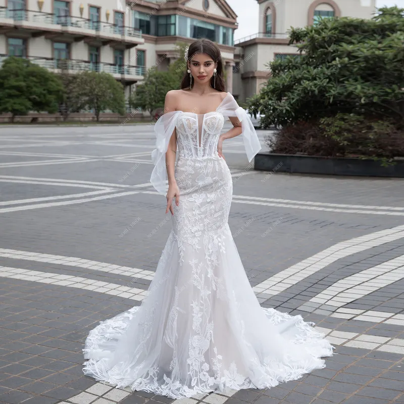 New Trend Mermaid Bridal Gown Detachable Straps Sheer Corset Sleeveless Custom Made Colored Wedding Dresses