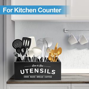 Большой квадратный деревянный органайзер для кухонных принадлежностей, 4 отсека, держатель для столешницы для пищевых продуктов - Product Image 2