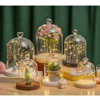 Dôme en verre Base en bois avec guirlande lumineuse Décoration supérieure Couverture en verre borosilicaté Fleur éternelle Cadeau d'anniversaire DIY