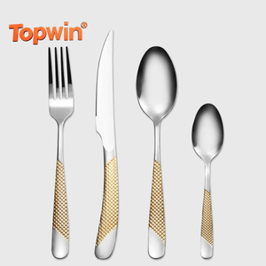 Best-selling Long Silver Luxury Gold Hammered Cutlery Tableware Set Spoon - Product Image 1