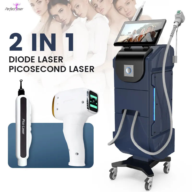 2 trong 1 808nm Diode tẩy lông bằng laser và picosecond Pico Laser Nd Yag Loại bỏ hình xăm đa chức năng máy laser